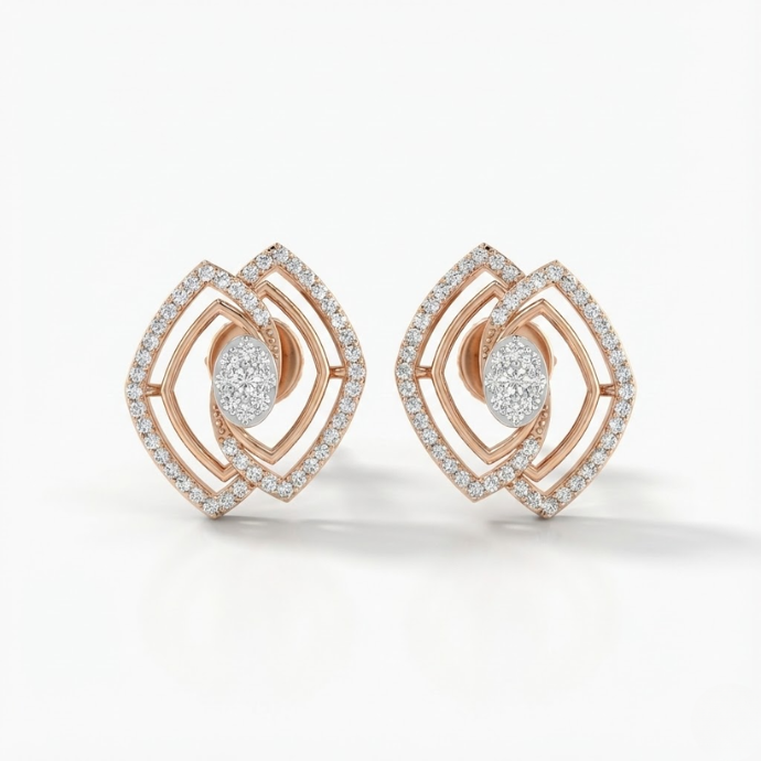 Contemporary Eye-Shaped Diamond Stud Earrings