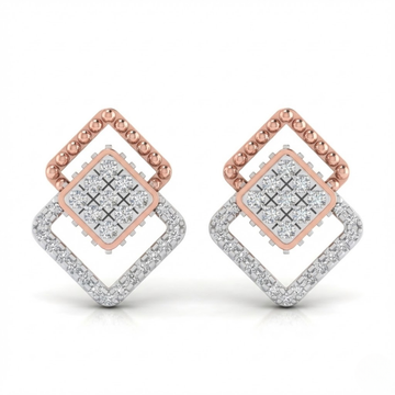 Dual Square Halo Geometric Diamond Earrings