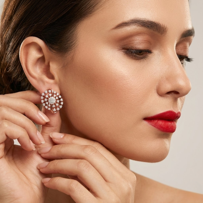 Radiant Bloom Oval Diamond Cluster Earrings