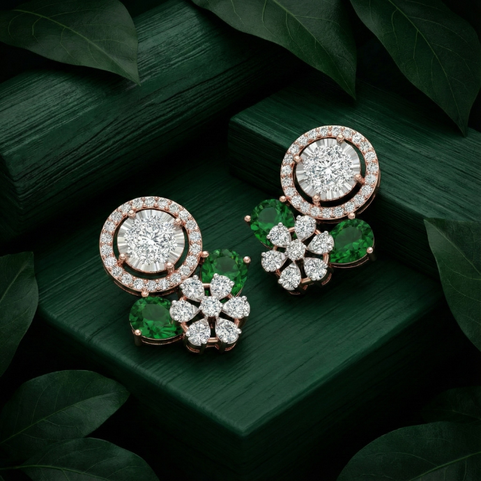 Luxe Emerald Drop Floral Diamond Earrings
