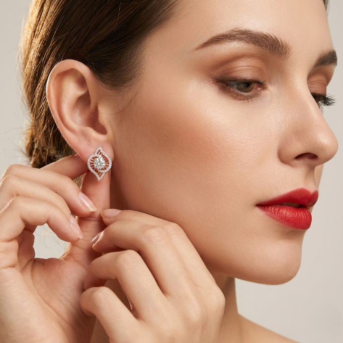 Dual Leaf Swirl Cluster Diamond Earrings