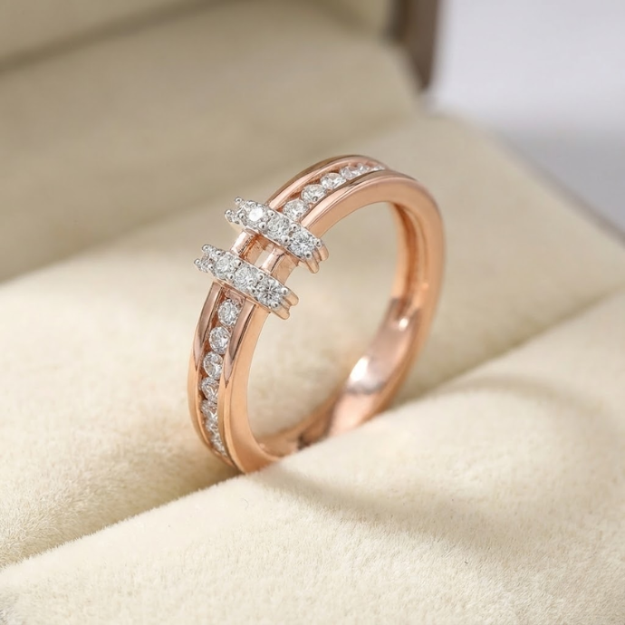 Sleek Twin Cluster Linear Diamond Ring
