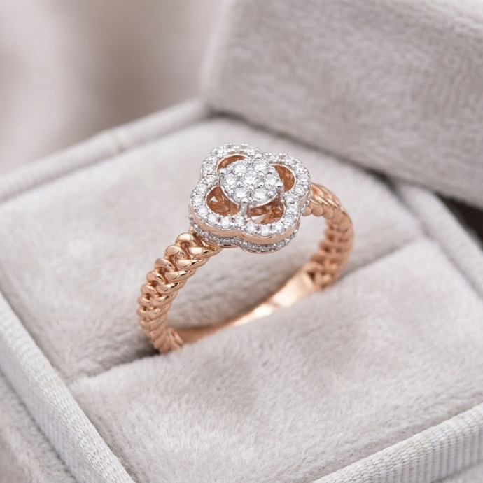 Woven Floral Diamond Halo Ring