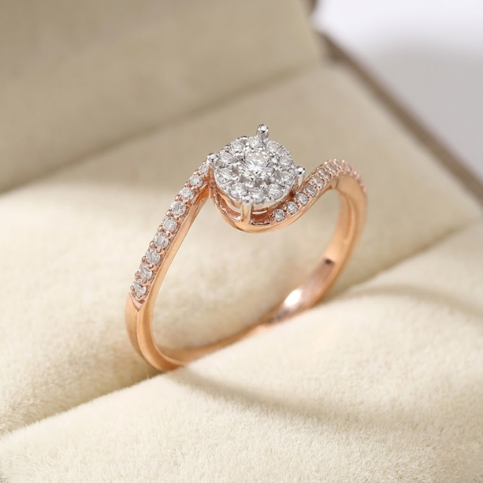 Curved Halo Solitaire Diamond Ring