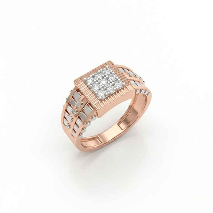 Royal Column Diamond Grid Men's Ring