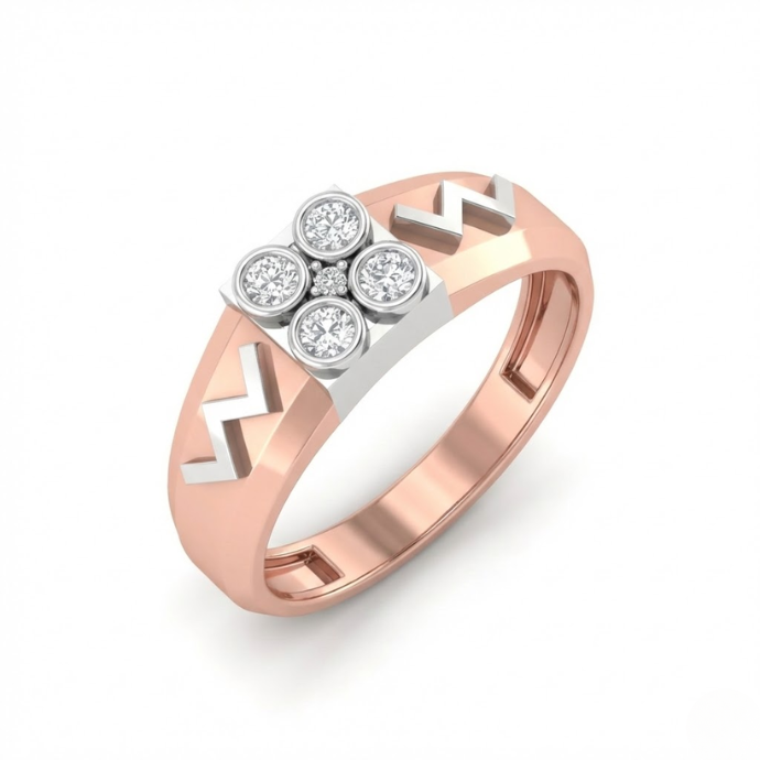 Zigzag Quartet Diamond Signet Men's Ring