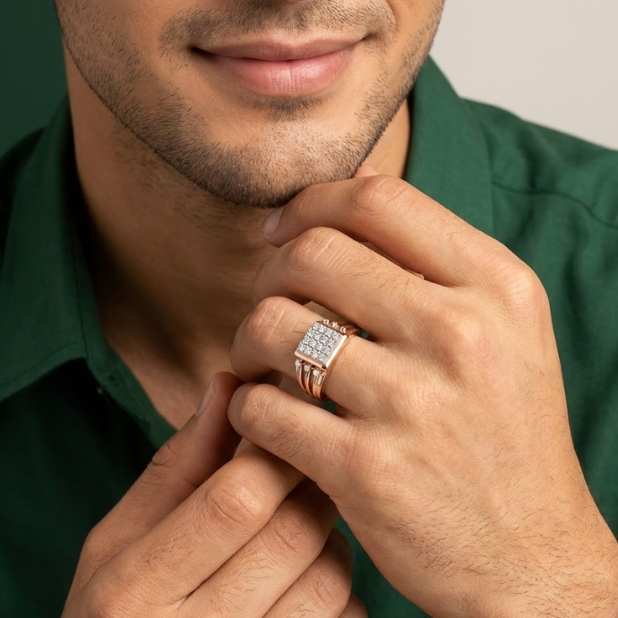 Titanium Spine Diamond Fortress Men's Ring