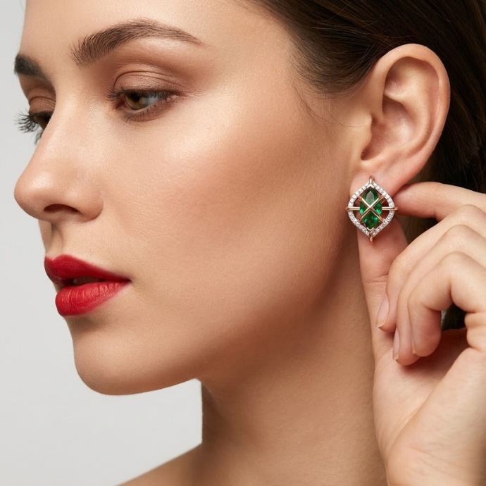 Oval Halo Gemstone Diamond Earring