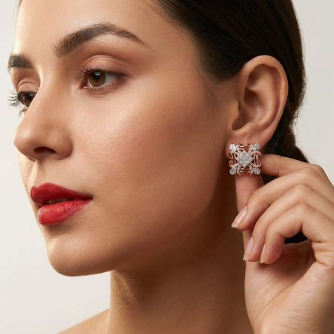 Regal Square Illusion Diamond Designer Earrings