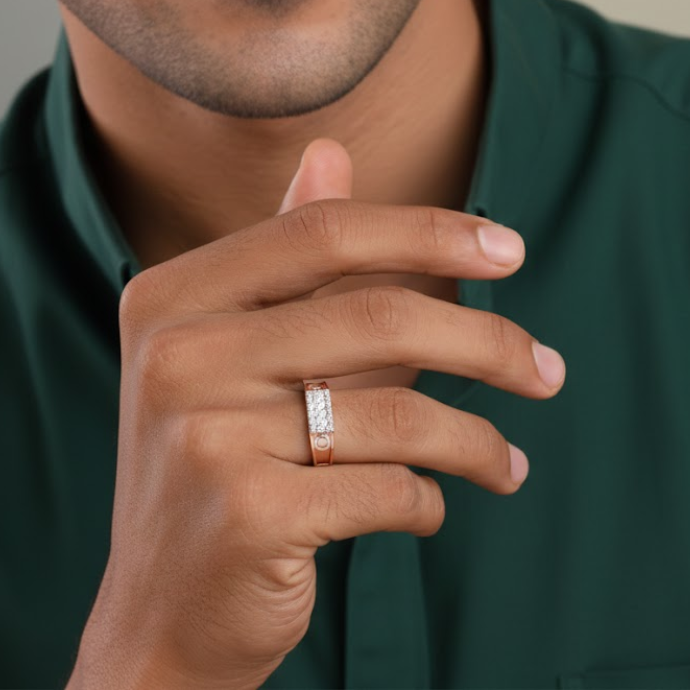 Twin Orbit Diamond Crest Men's Ring