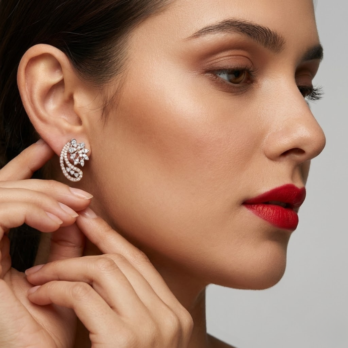 Floral Curve Diamond Stud Earrings