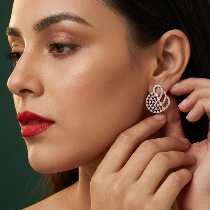 Contemporary Diamond Mesh Stud Earrings