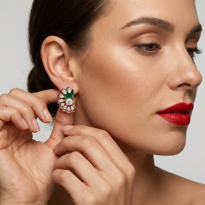 Green Solitaire Cascade Diamond Earrings
