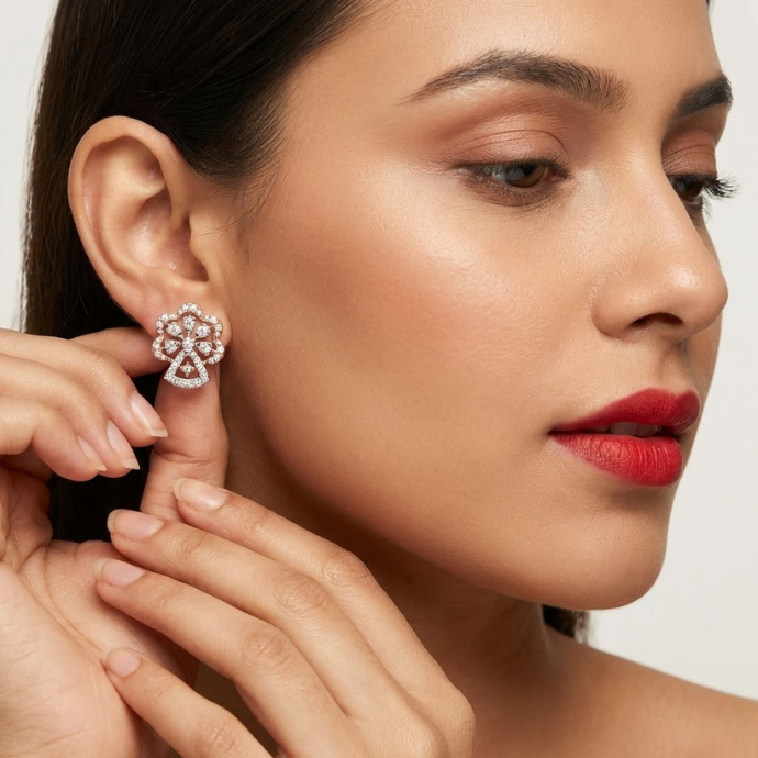 Floral Diamond Stud Earrings
