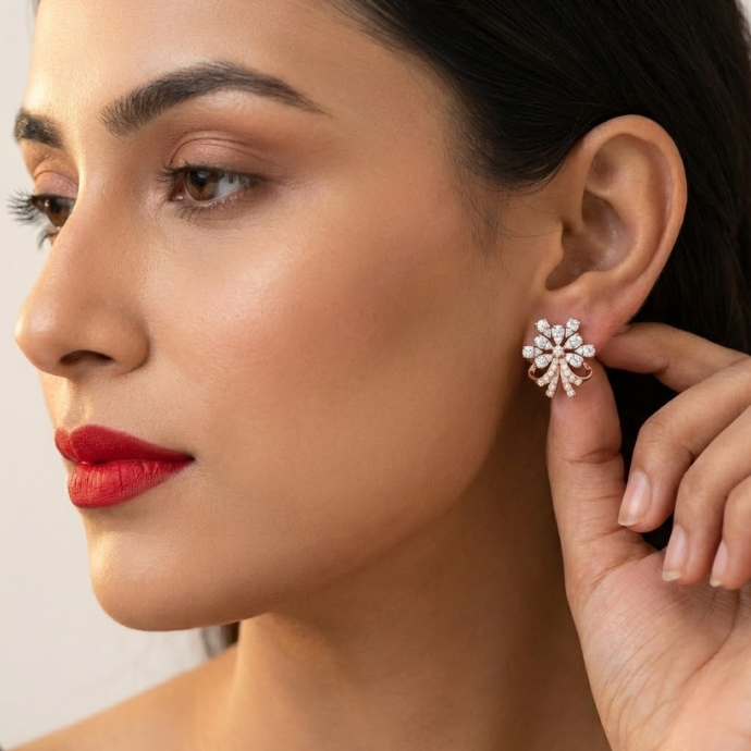 Floral Burst Diamond Stud Earrings