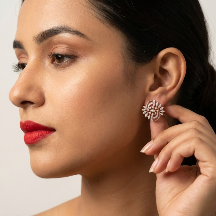 Floral Swirl Diamond Statement Stud Earrings
