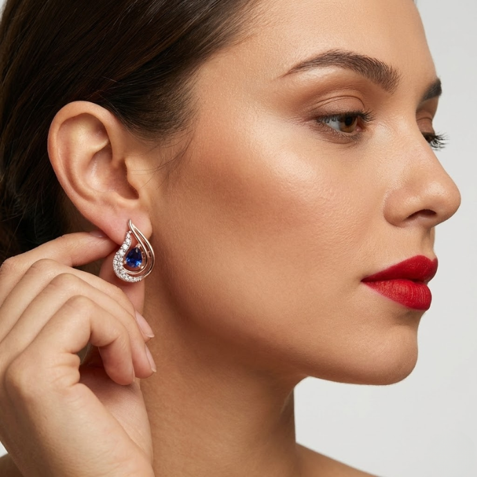 Teardrop Sapphire-Tone & Diamond Stud Earrings
