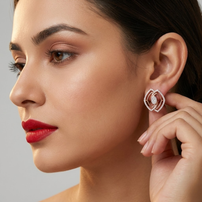 Contemporary Eye-Shaped Diamond Stud Earrings