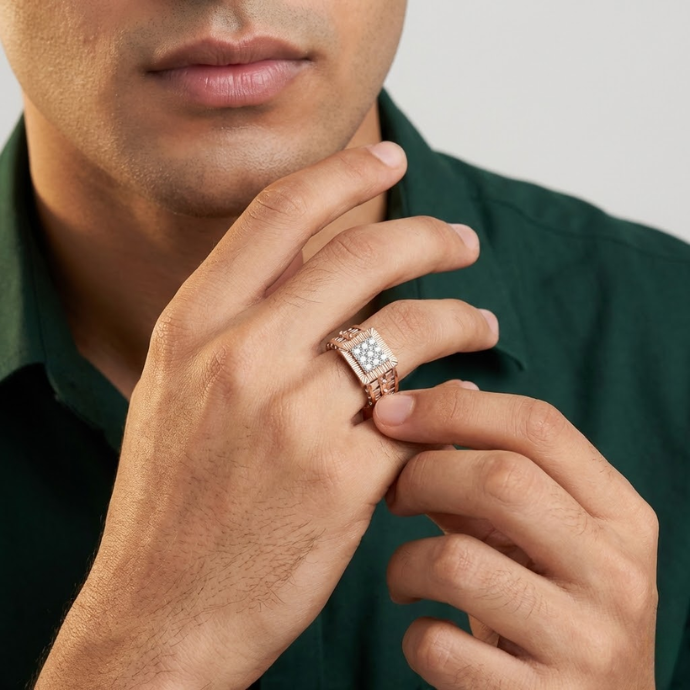 Royal Column Diamond Grid Men's Ring