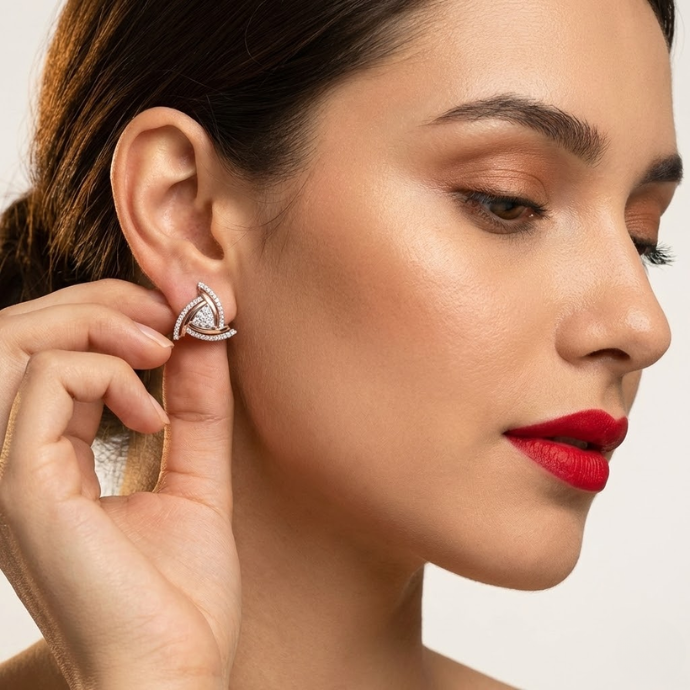 Contemporary Tri-Swirl Diamond Stud Earrings