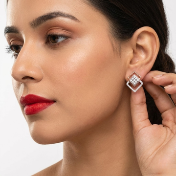 Dual Square Halo Geometric Diamond Earrings