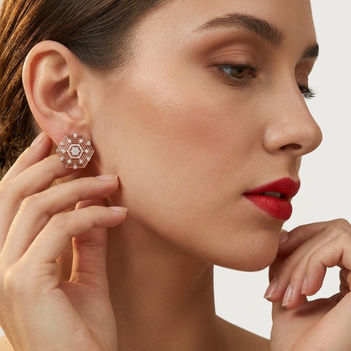Hexagon Concentric Diamond Earring