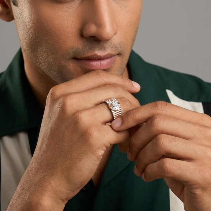 Radiant Crown Halo Diamond Men's Ring