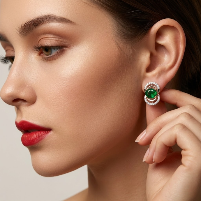 Oval Gemstone Halo Diamond Stud Earrings