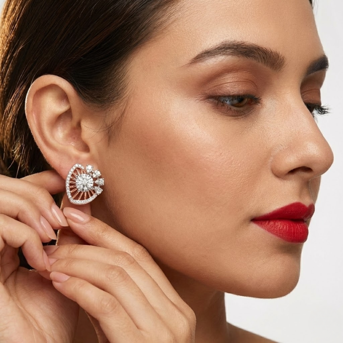 Radiant Fan Cluster Diamond Earrings
