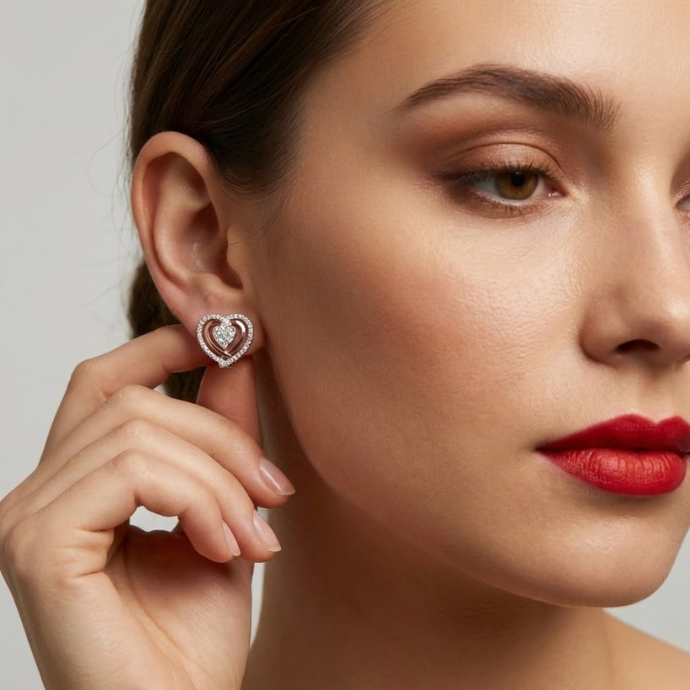 Elegant Heart Swirl Diamond Stud Earrings