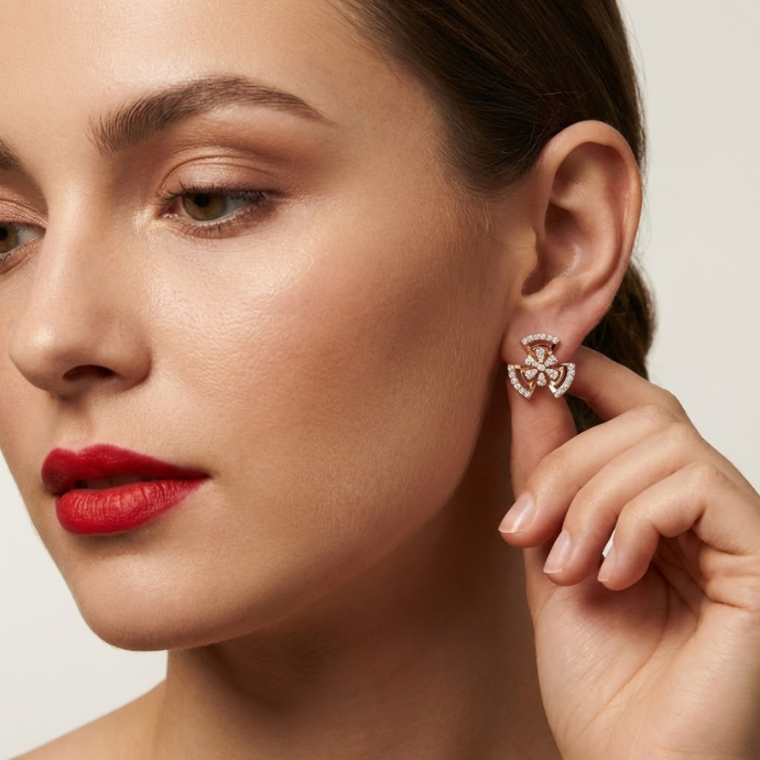 Radiant Floral Arc Diamond Stud Earrings
