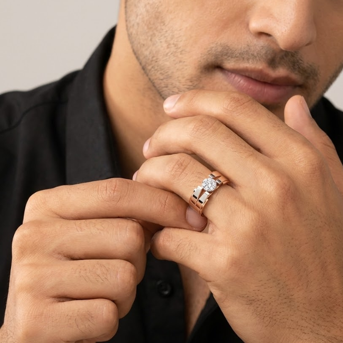 Dual Arc Solitaire Diamond Men's Ring