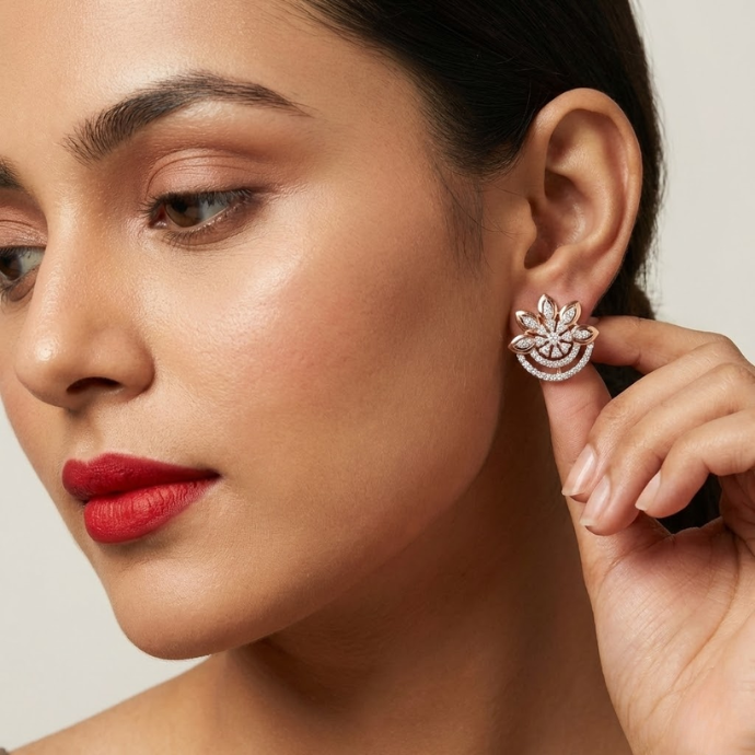 Floral Arc Diamond Stud Earrings