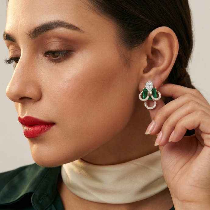 Royal Clover Loop Emerald Diamond Earrings