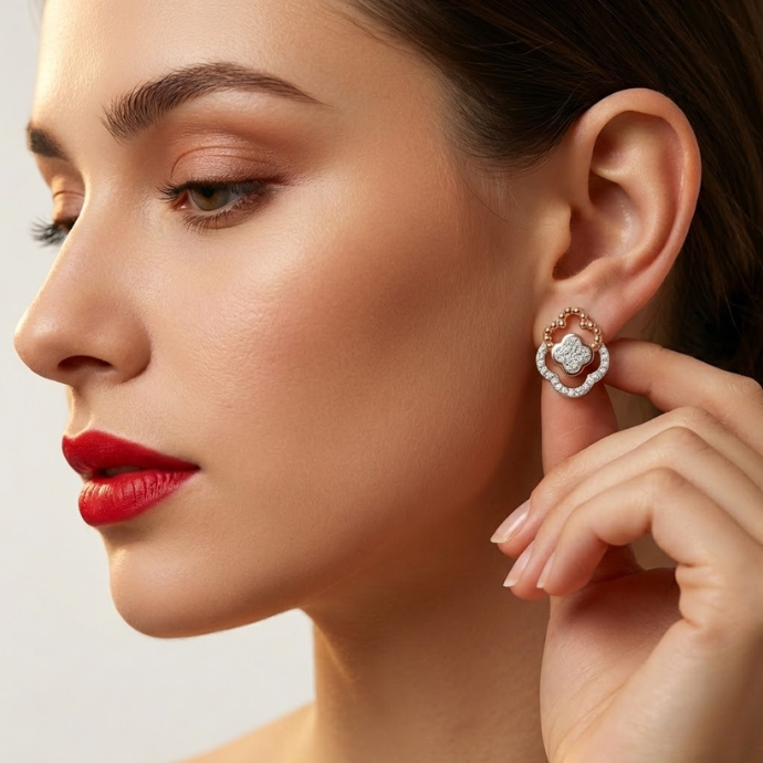 Clover Halo Diamante Stud Earrings