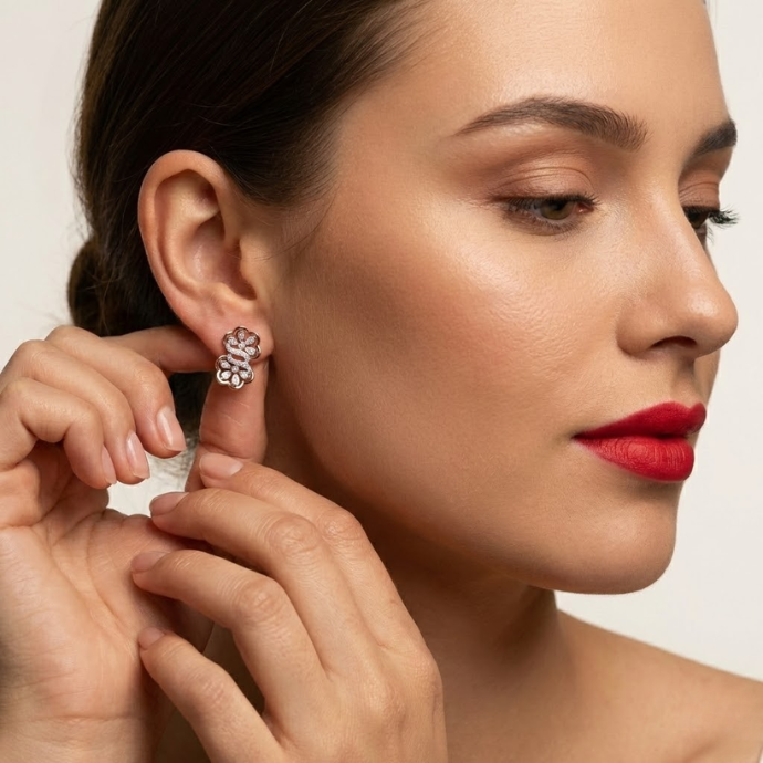 Twin Floral Infinity Diamond Stud Earrings