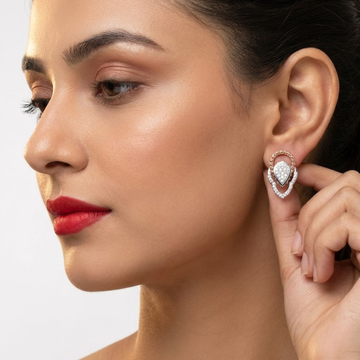 Pear Halo Beaded Arch Dual-Tone Diamond Earrings