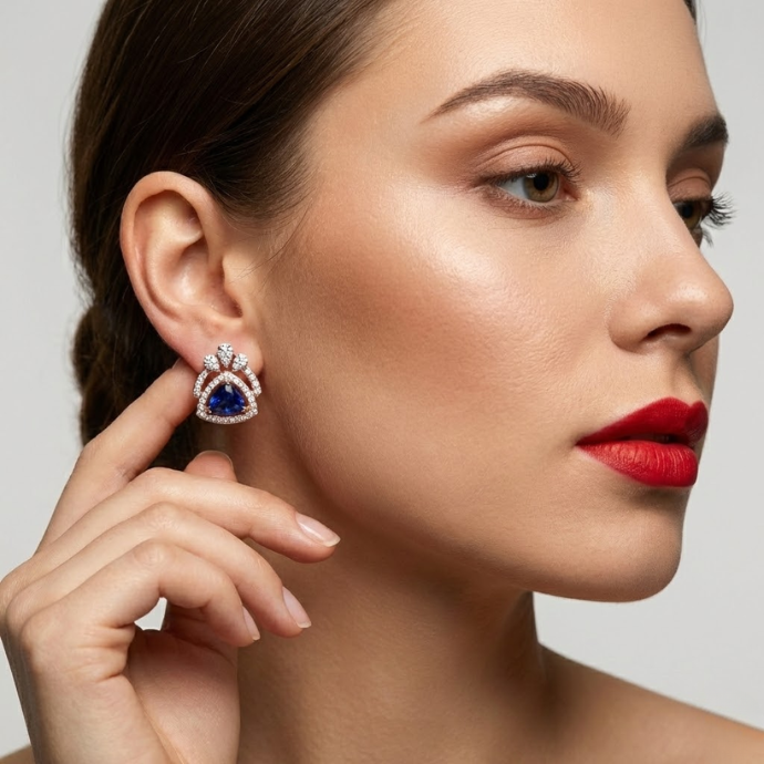 Trillion Blue Stone Stud Earrings