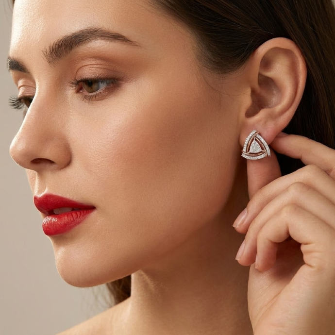 Trillion Concentric Halo Diamond Earring