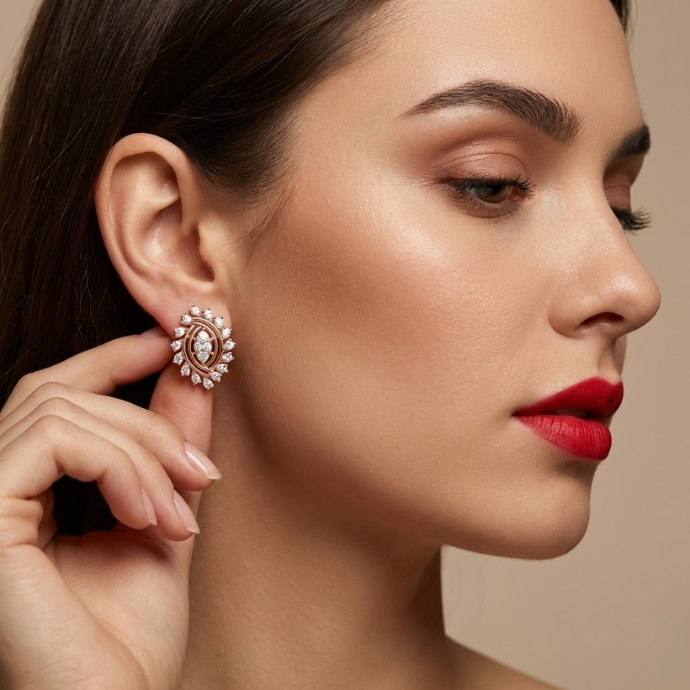 Sleek Spiral Petal Cluster Diamond Earrings