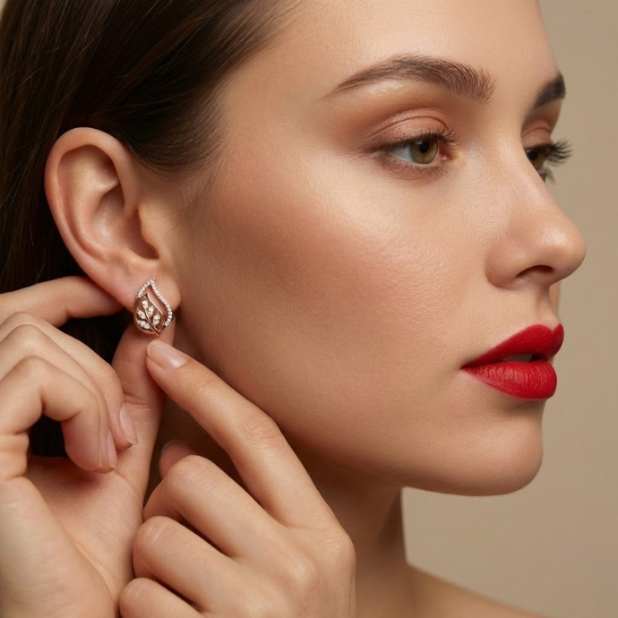 Contemporary Leaf-Inspired Diamond Stud Earrings