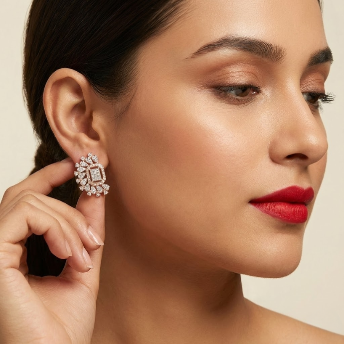 Regal Octagon Halo Diamond Stud Earrings