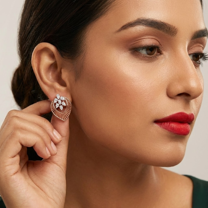 Contemporary Leaf-Arc Cluster Diamond Earrings