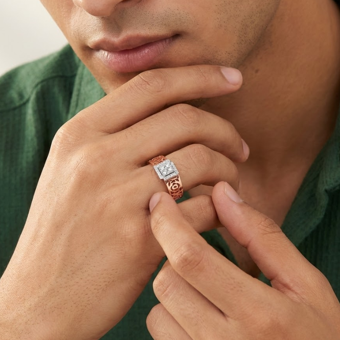 Floral Halo Diamond Heritage Men's Ring