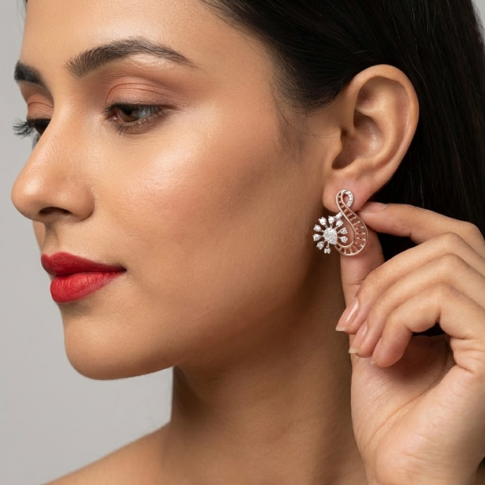 Diamond Floral Loop Stud Earrings