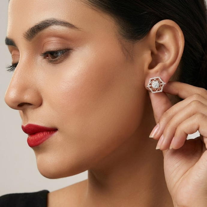 Regal Lotus Motif Diamond Cluster Earrings