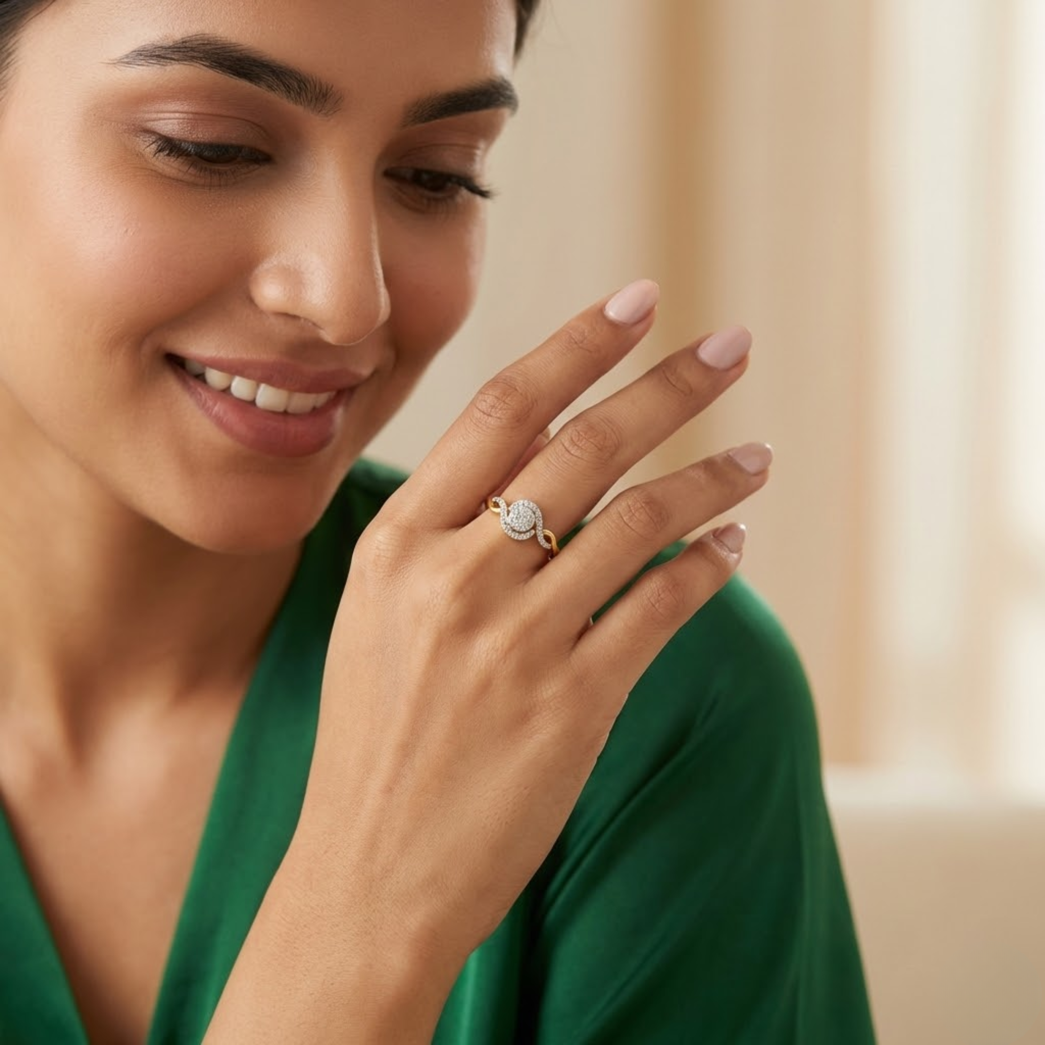 Wave Halo Diamond Ring