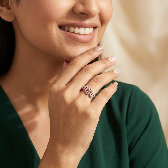 Dual Cluster Curved Diamond Ring