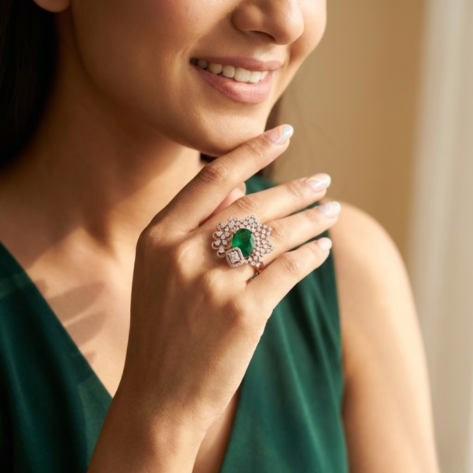 Royal Emerald Cluster Designer Diamond Ring