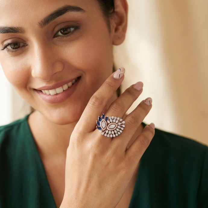 Luxe Sapphire Petal Dome Diamond Ring